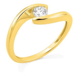 Anel solitário em ouro amarelo 9K com diamante criado 0,25 ct em cravação ilusão