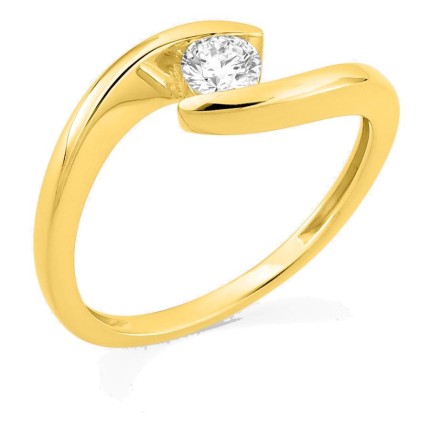 Anel solitário em ouro amarelo 9K com diamante criado 0,25 ct em cravação ilusão