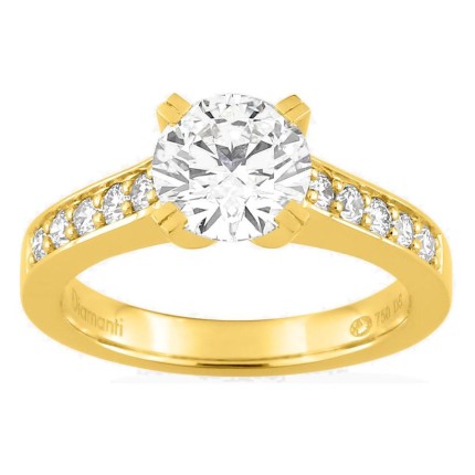 Anel solitário acompanhado em ouro amarelo 18K com diamantes criados 1,80 ct