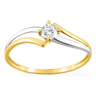 Anillo solitario fantasía oro amarillo 750 ‰ y rodio con circonita