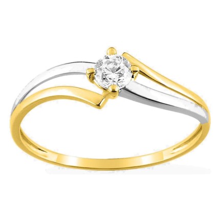 Anillo solitario fantasía oro amarillo 750 ‰ y rodio con circonita