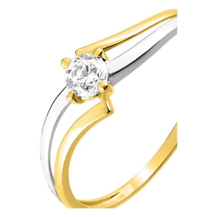 Anillo solitario fantasía oro amarillo 750 ‰ y rodio con circonita