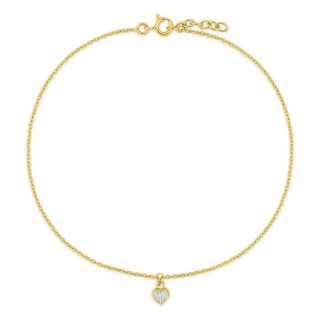 Tobillera bañada en oro con corazón de circonitas
