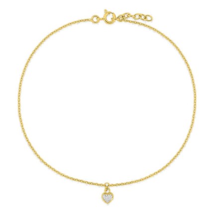Tobillera bañada en oro con corazón de circonitas
