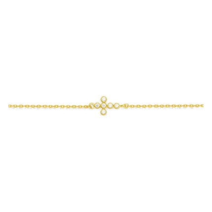Pulsera cruz bañada en oro con circonitas
