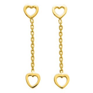 Pendientes largos bañados en oro con corazones