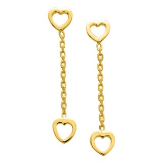 Pendientes largos bañados en oro con corazones