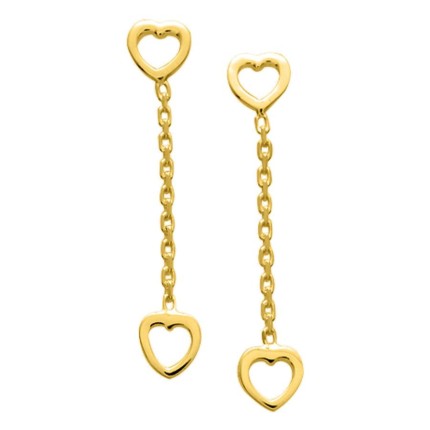 Pendientes largos bañados en oro con corazones