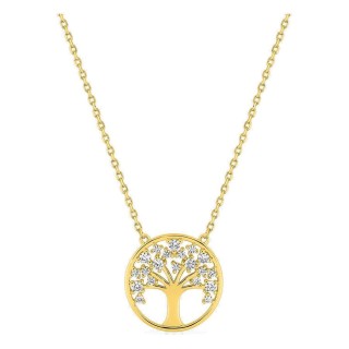 Colar banhado a ouro árvore da vida com zircónias