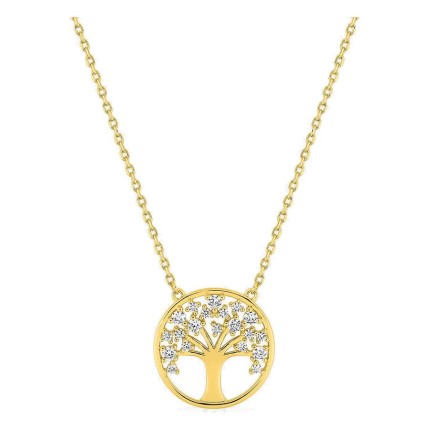 Colar banhado a ouro árvore da vida com zircónias