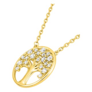 Colar banhado a ouro árvore da vida com zircónias
