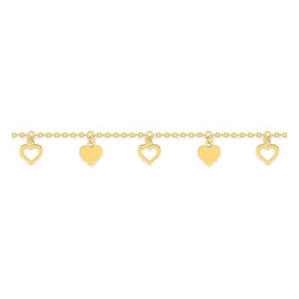 Pulseira banhada a ouro com pendentes de coração