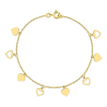 Pulsera bañada en oro con colgantes de corazón