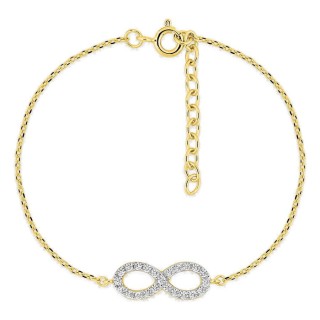 Pulsera motivo infinito bañada en oro, rodio y circonitas