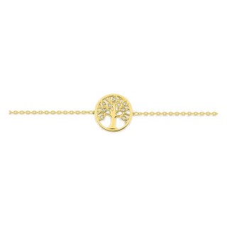 Pulseira malha forçada banhada a ouro com árvore da vida de zircónias