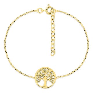 Pulseira malha forçada banhada a ouro com árvore da vida de zircónias