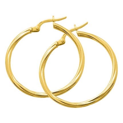 Pendientes aro bañados en oro torsionados 25 mm