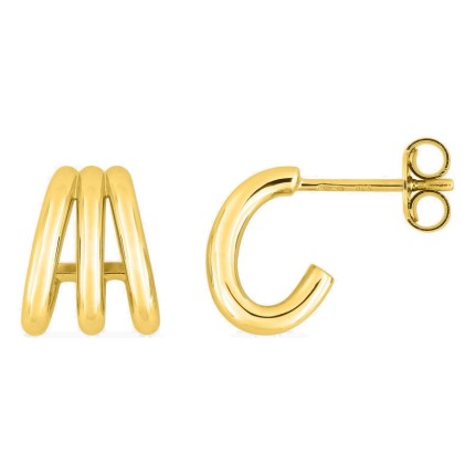 Pendientes medio aro bañados en oro triple anillo