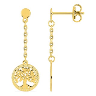 Pendientes largos bañados en oro cadena y árbol de la vida