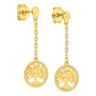 Pendientes largos bañados en oro cadena y árbol de la vida