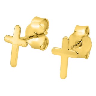 Pendientes de botón cruz bañados en oro