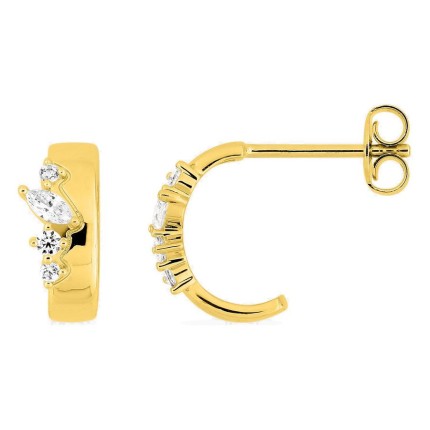 Pendientes medio aro bañados en oro con circonitas talla princesa y redondas