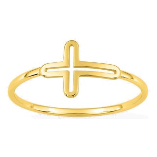 Anillo bañado en oro motivo cruz calada