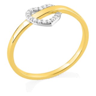 Anel banhado a ouro amarelo e ródio com coração em ouro branco e zircónias brancas
