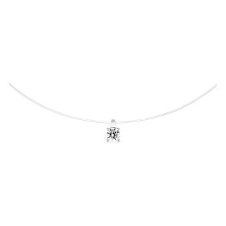 Collar hilo de nailon y colgante oro blanco 750 ‰ con circonita 0,18 ct