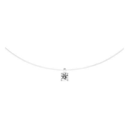 Colar fio de nylon e pendente ouro branco 750 ‰ com zircónia 0,18 ct