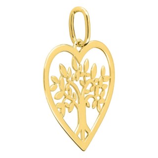 Pendente ouro amarelo 750 ‰ motivo coração e árvore da vida