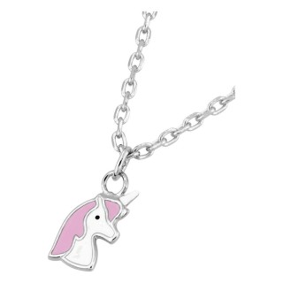 Collar plata de ley 925 rodiada motivo unicornio lacado rosa