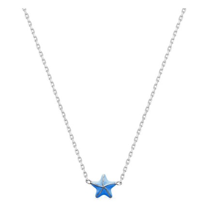 Colar infantil prata 925 rodiada e estrela-do-mar lacada azul