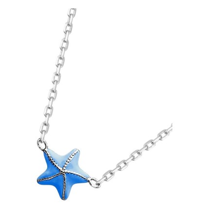 Colar infantil prata 925 rodiada e estrela-do-mar lacada azul