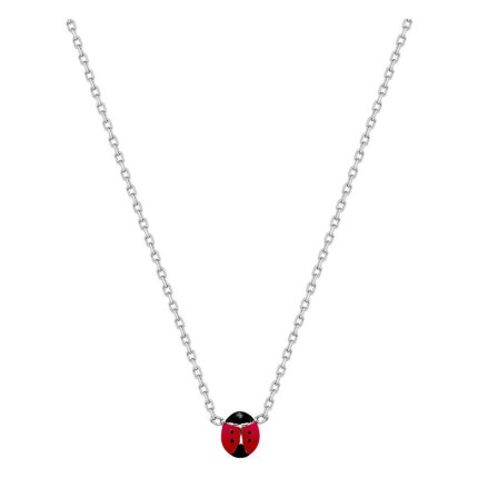 Collar plata de ley 925 rodiada colgante mariquita lacada roja
