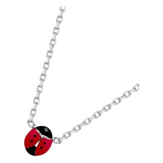 Collar plata de ley 925 rodiada colgante mariquita lacada roja