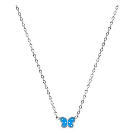 Colar borboleta lacada azul prata 925 rodiada