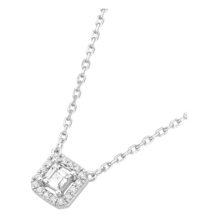 Colar prata 925 rodiada pendente zircónia central quadrada com orla