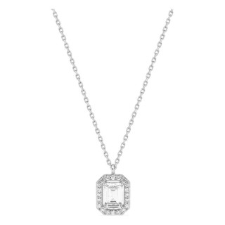 Colar prata 925 rodiada com zircónias brancas, uma em lapidação baguete de 7 x 5 mm