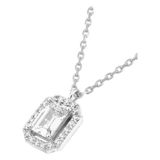 Colar prata 925 rodiada com zircónias brancas, uma em lapidação baguete de 7 x 5 mm