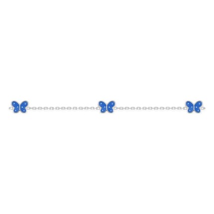 Pulseira infantil prata 925 rodiada com borboletas lacadas azuis