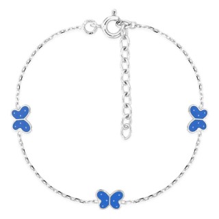 Pulsera infantil plata de ley 925 rodiada con mariposas lacadas azules