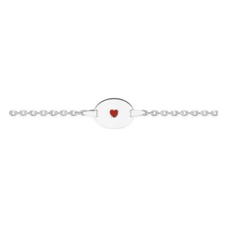 Esclava bebé plata de ley 925 rodiada placa ovalada y corazón lacado rojo