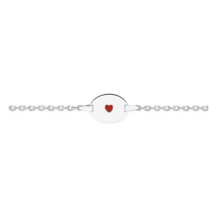 Pulseira bebé prata 925 rodiada chapa oval e coração lacado vermelho
