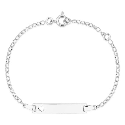 Esclava bebé plata de ley 925 rodiada placa rectangular y corazón calado