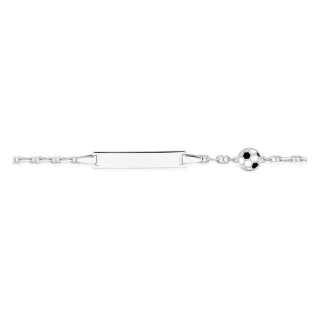 Pulseira bebé prata 925 rodiada chapa oval e bola de futebol lacada preta e branca