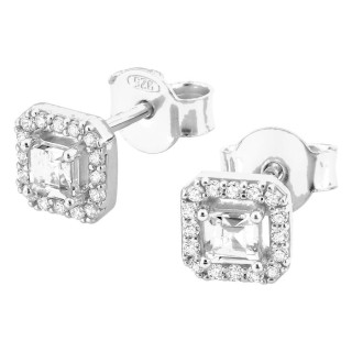 Pendientes de botón plata de ley 925 rodiada con circonita talla princesa