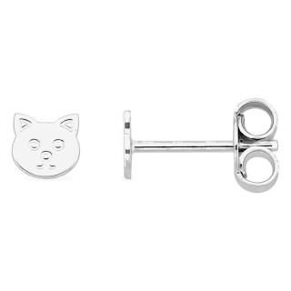 Brincos botão prata 925 rodiada motivo gato