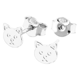 Brincos botão prata 925 rodiada motivo gato
