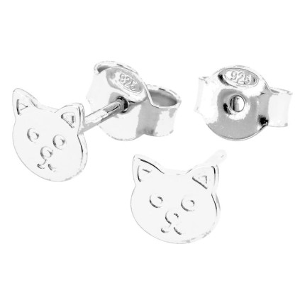Pendientes de botón plata de ley 925 rodiada motivo gato